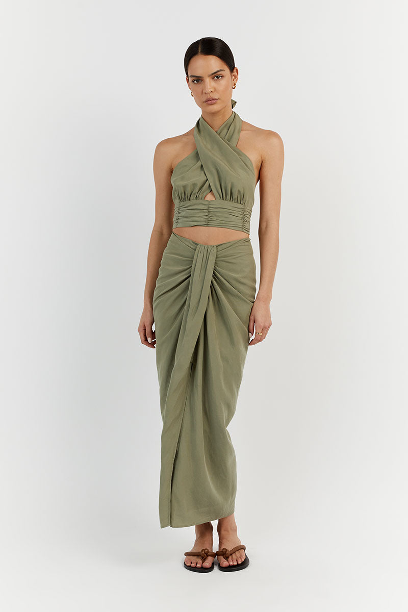 AMELIA SAGE WRAP CROP TOP