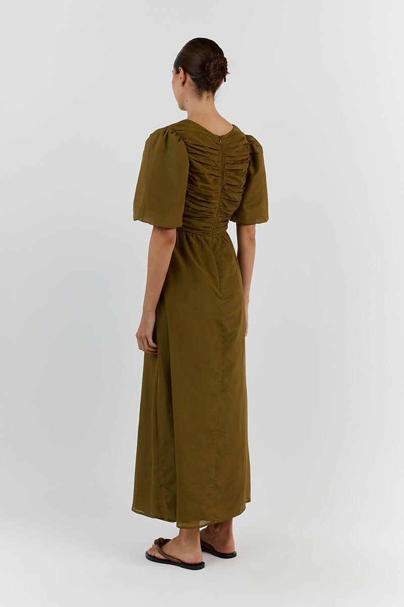 FRANKIE OLIVE CUT OUT MIDI DRESS
