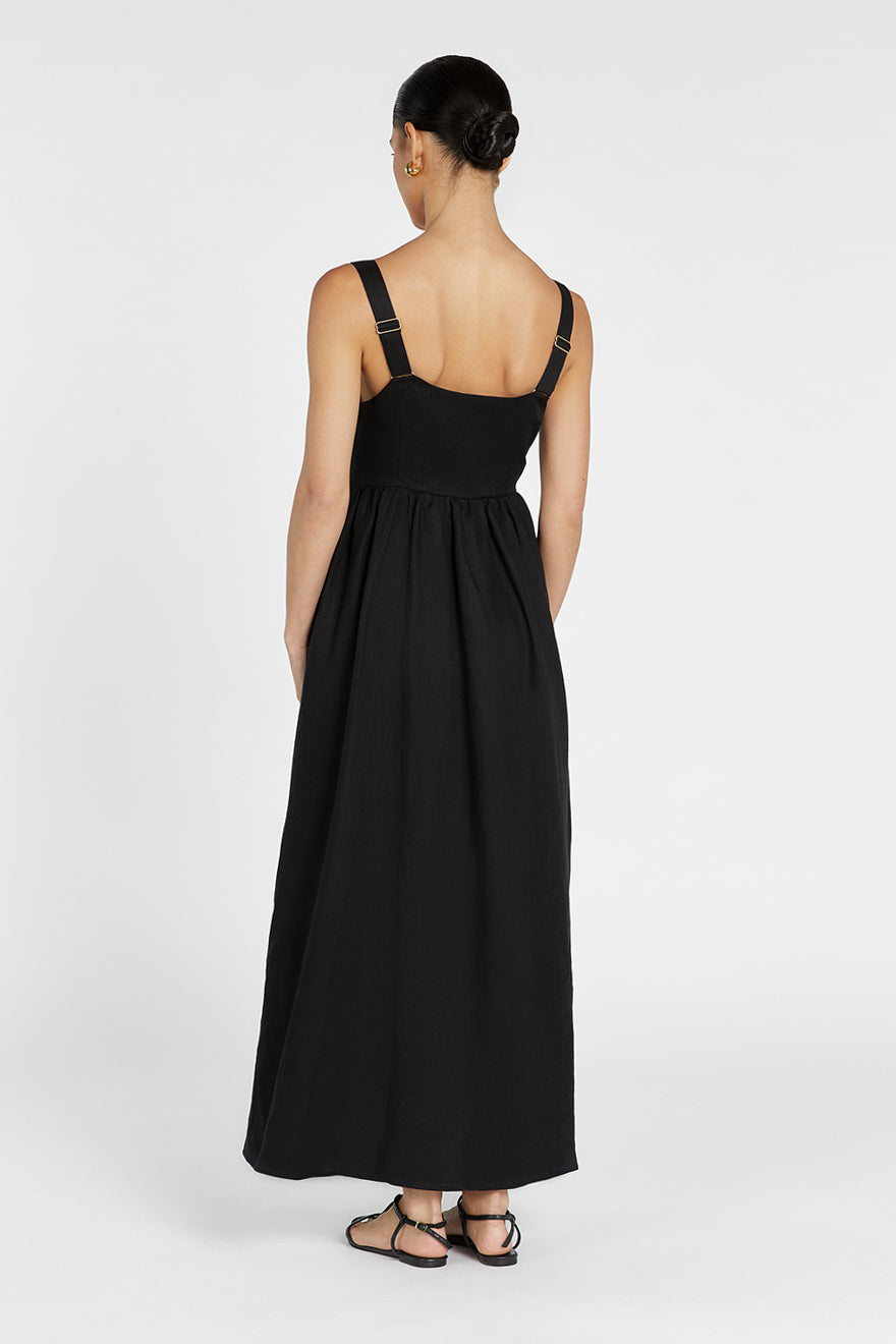 SPENCER BLACK LINEN MIDI DRESS