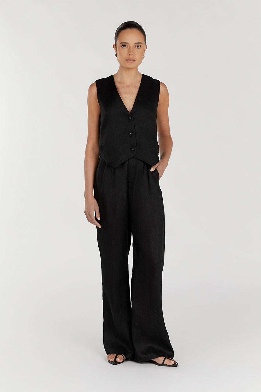 BANKS BLACK LINEN VEST