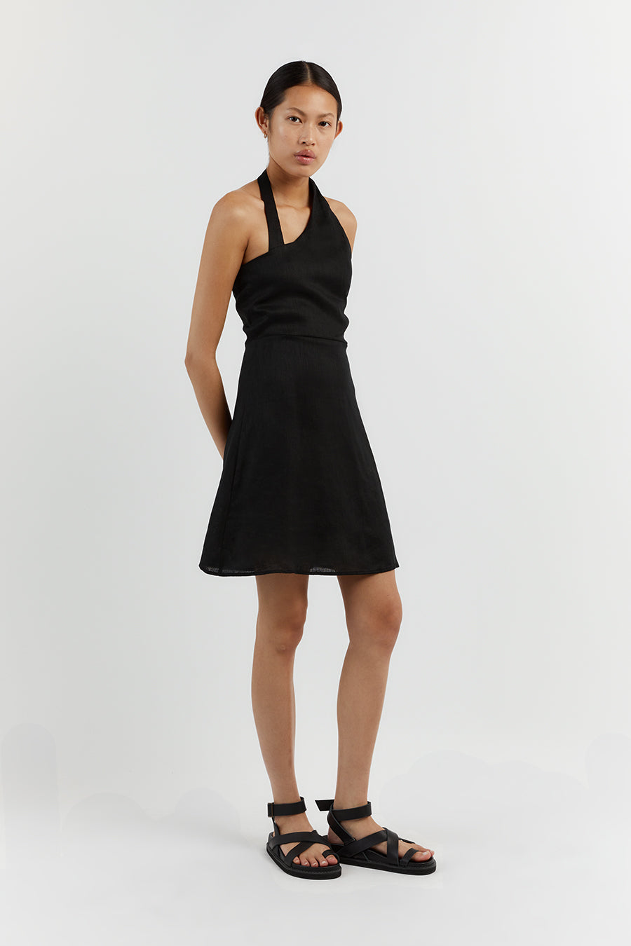 ZOEY BLACK ASYM LINEN MINI DRESS