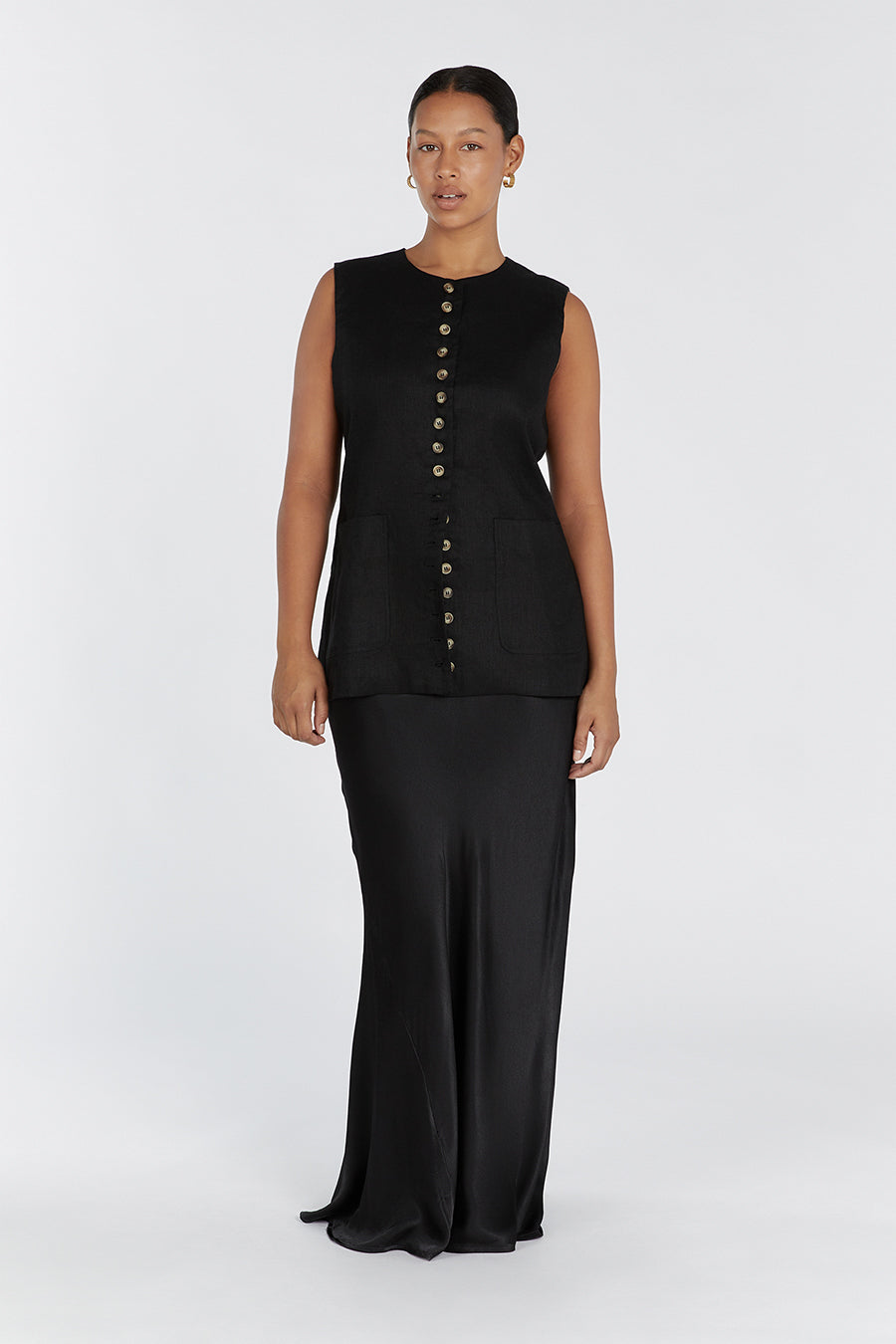 TILLY BLACK LINEN LONGLINE VEST