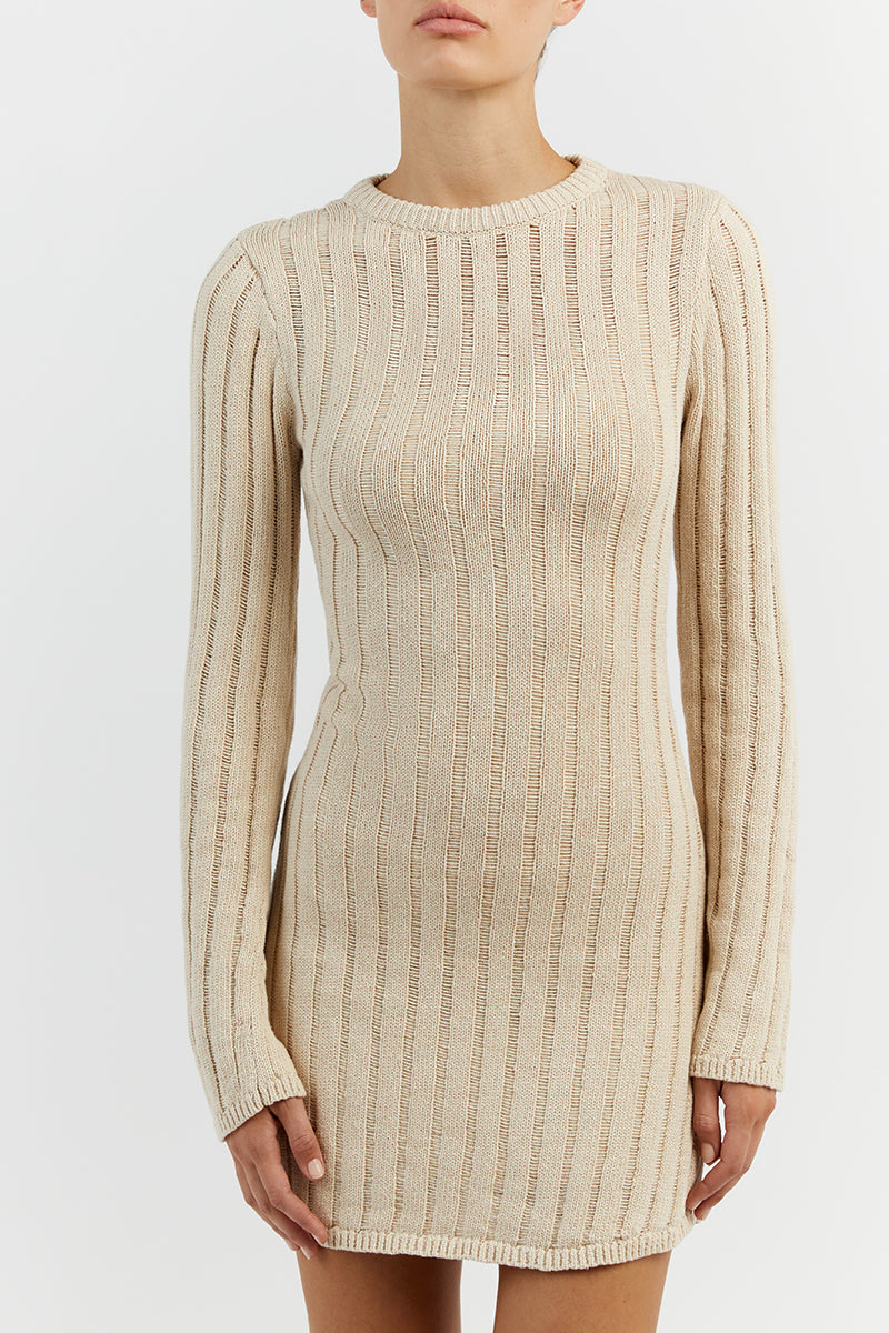 STEVIE NATURAL LONG SLEEVE MINI DRESS