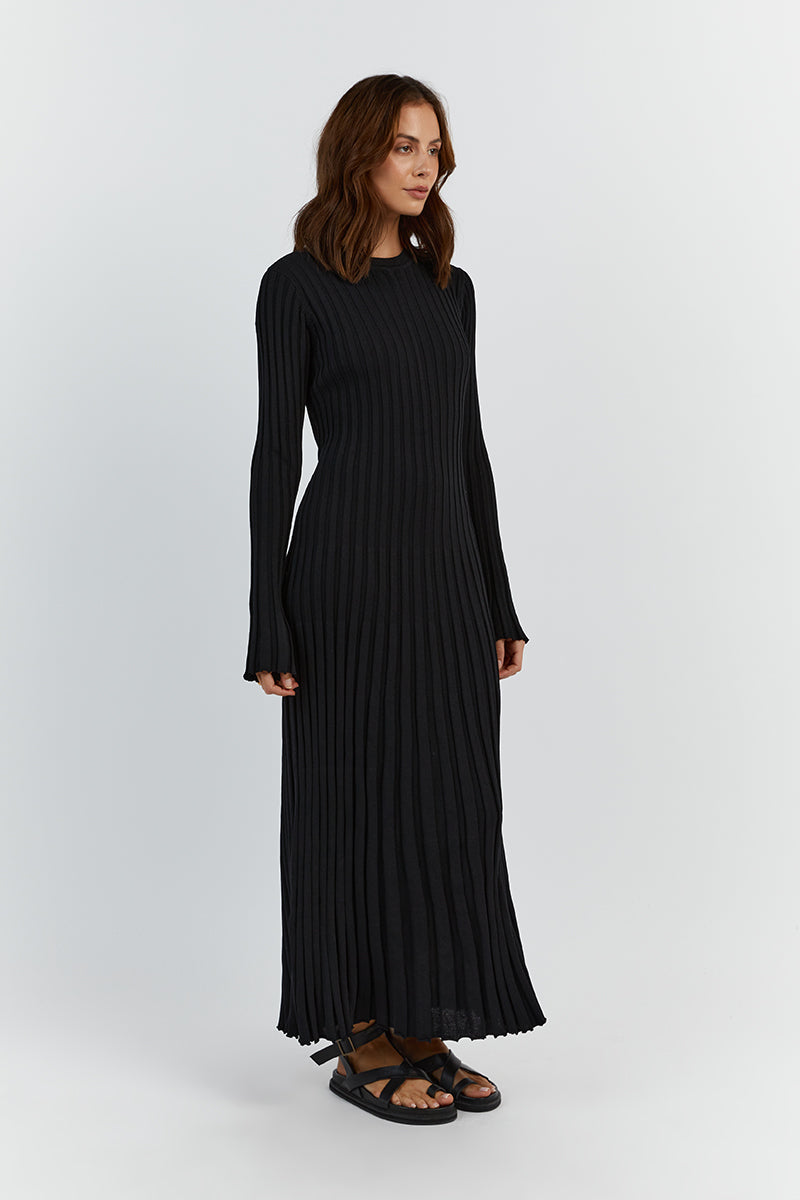 ADA BLACK LONG SLEEVE MIDI DRESS