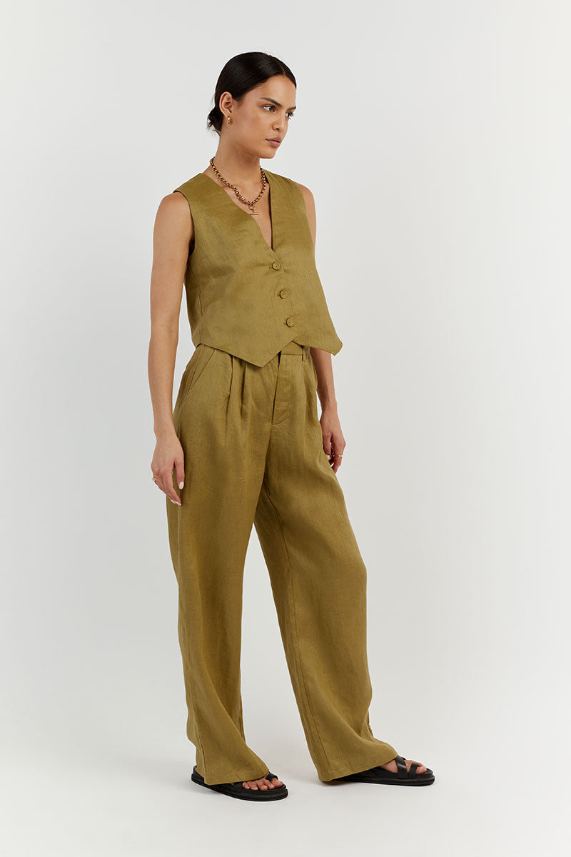 BANKS OLIVE LINEN VEST