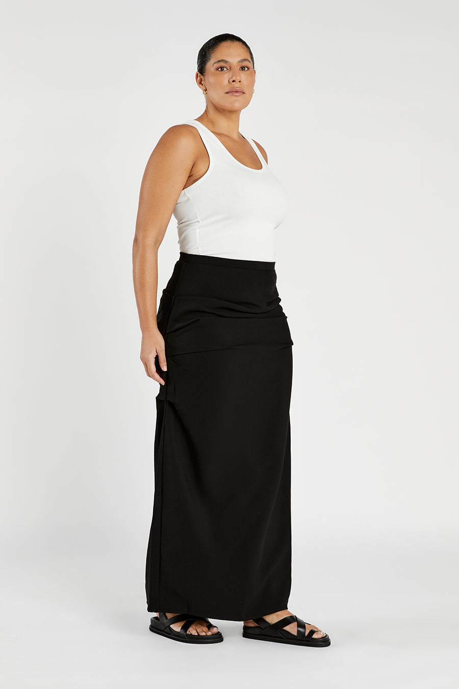NILE BLACK ROUCHED MAXI SKIRT