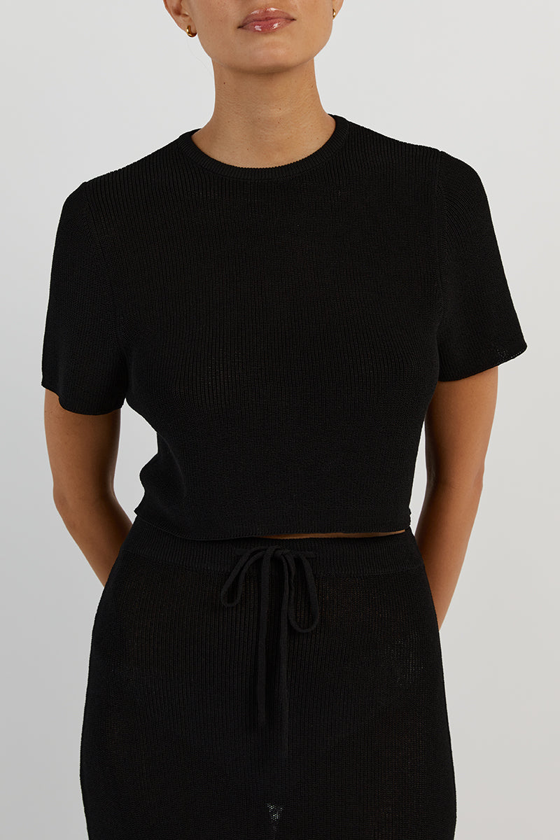 ASHER BLACK KNIT CROPPED TEE