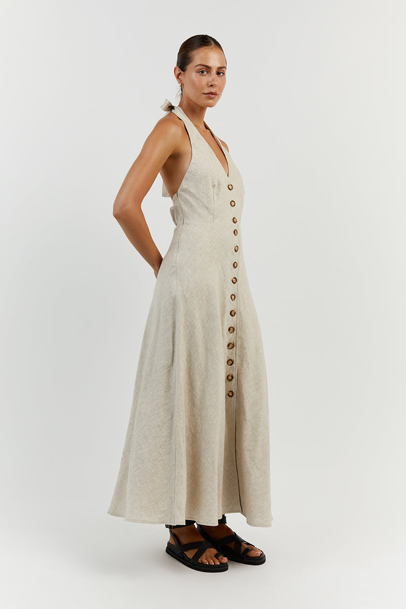 LOGAN NATURAL LINEN MIDI DRESS