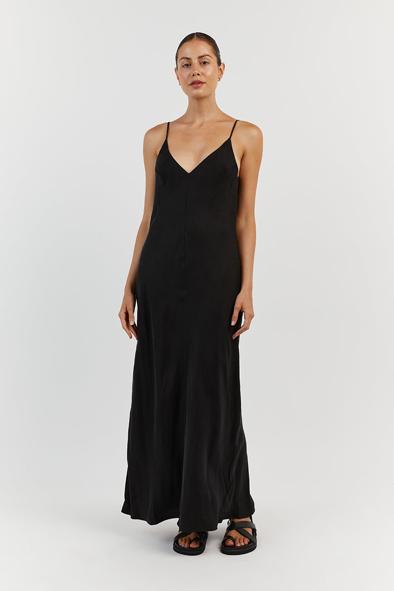 KINGSTON BLACK CUPRO MIDI DRESS