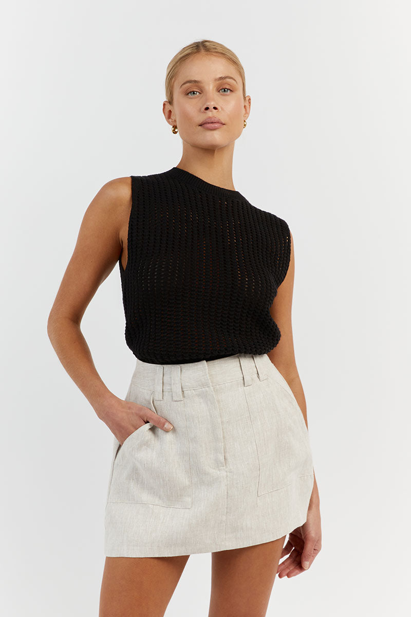DENNY CROCHET BLACK KNIT TOP