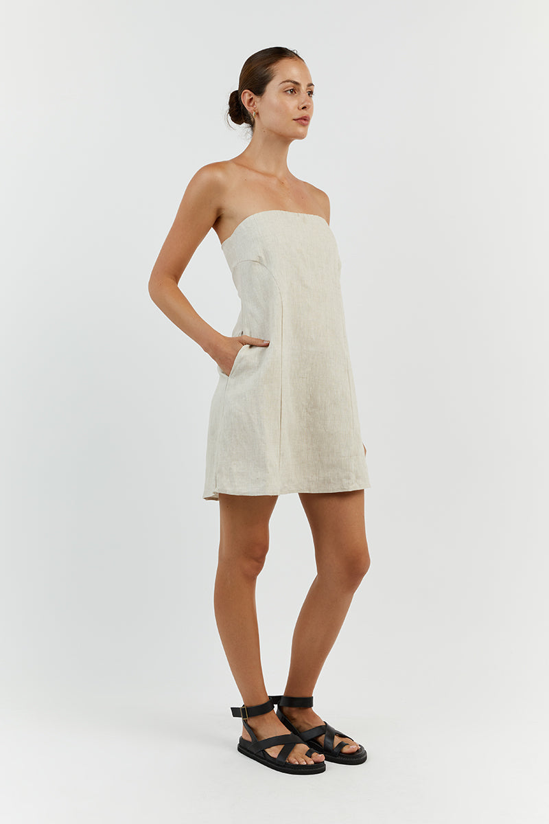 DAPHNE NATURAL LINEN MINI DRESS