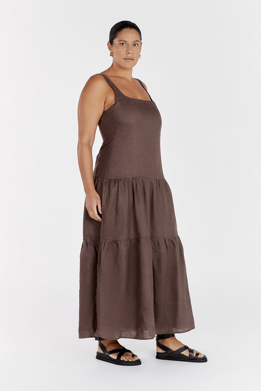 CAMILLE CHOCOLATE LINEN MAXI DRESS