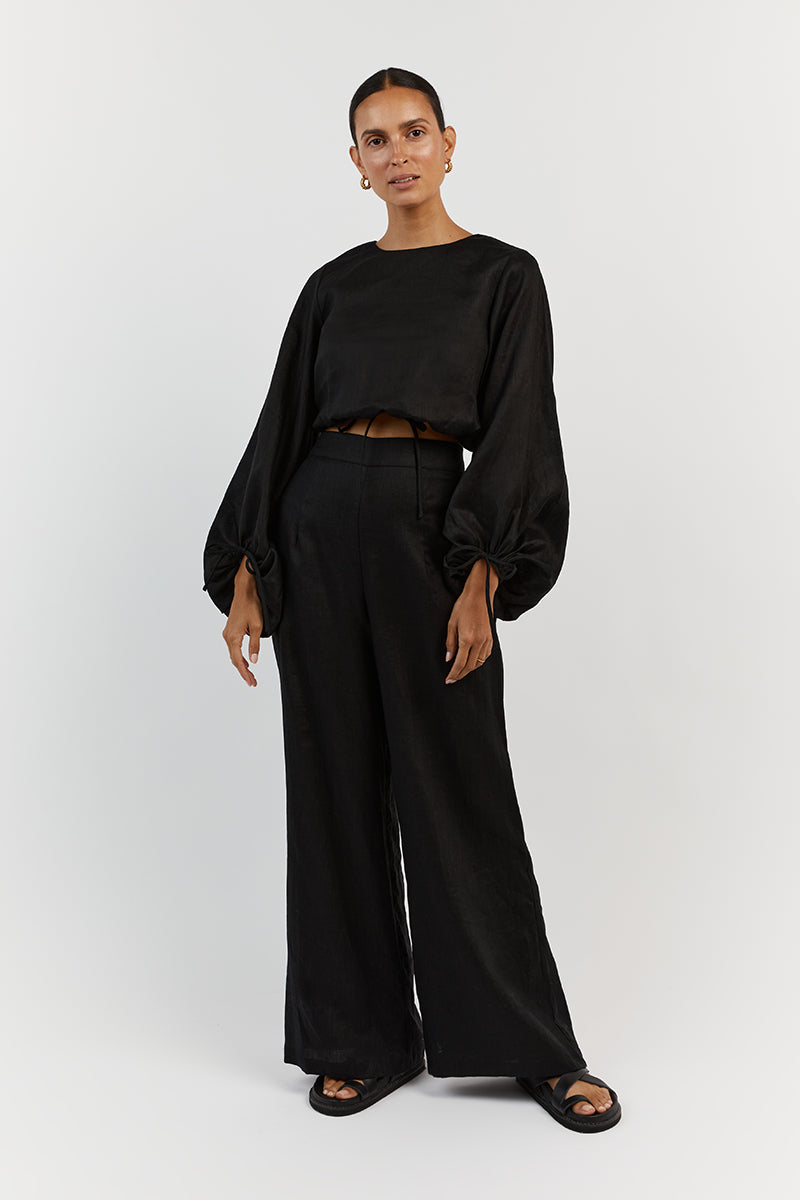 MOLLY BLACK LINEN CROP TOP