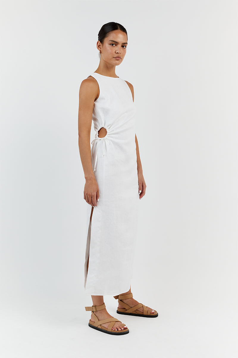 BEAU WHITE LINEN MIDI DRESS