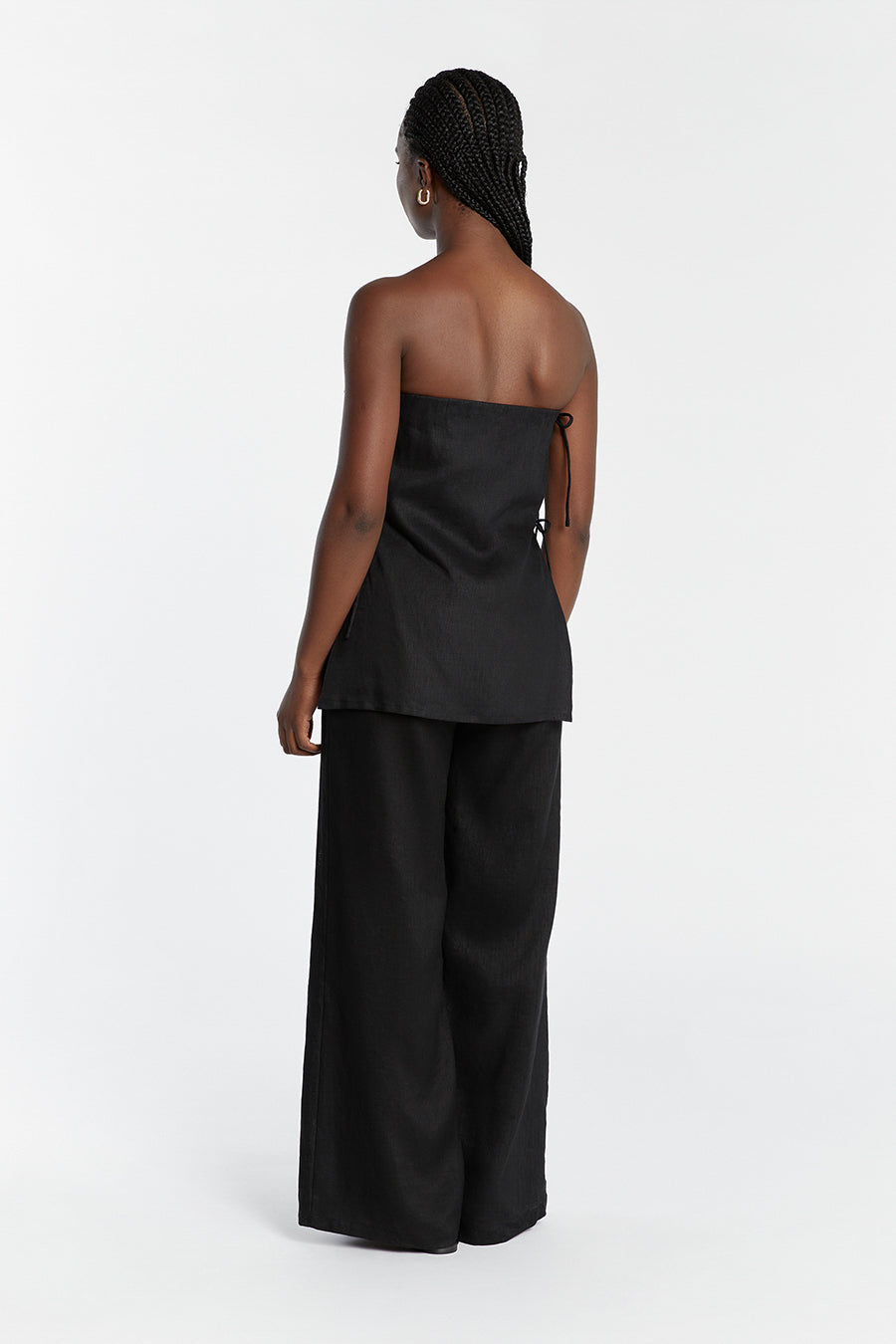 TORI BLACK LINEN STRAPLESS TOP