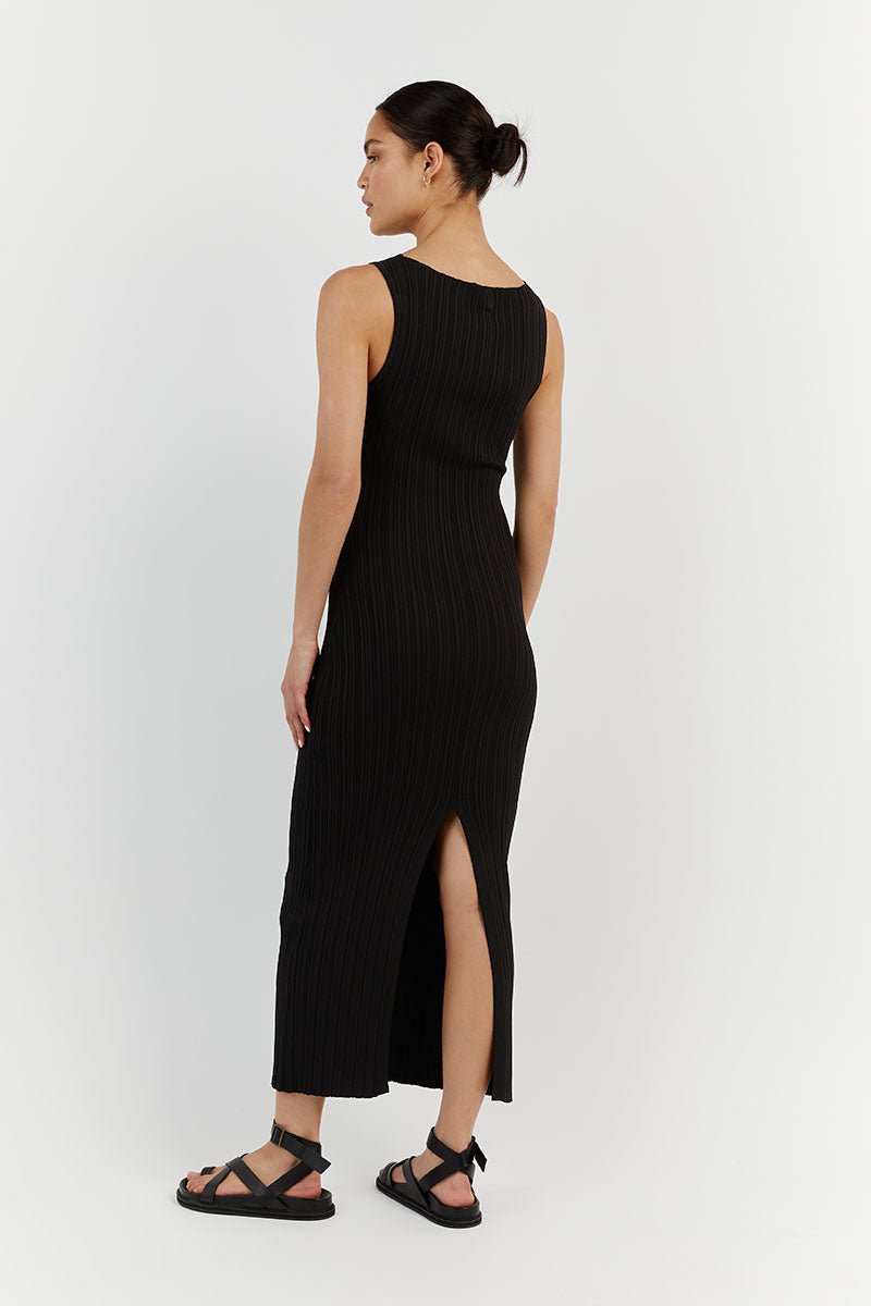 SIENNA BLACK KNIT MIDI DRESS