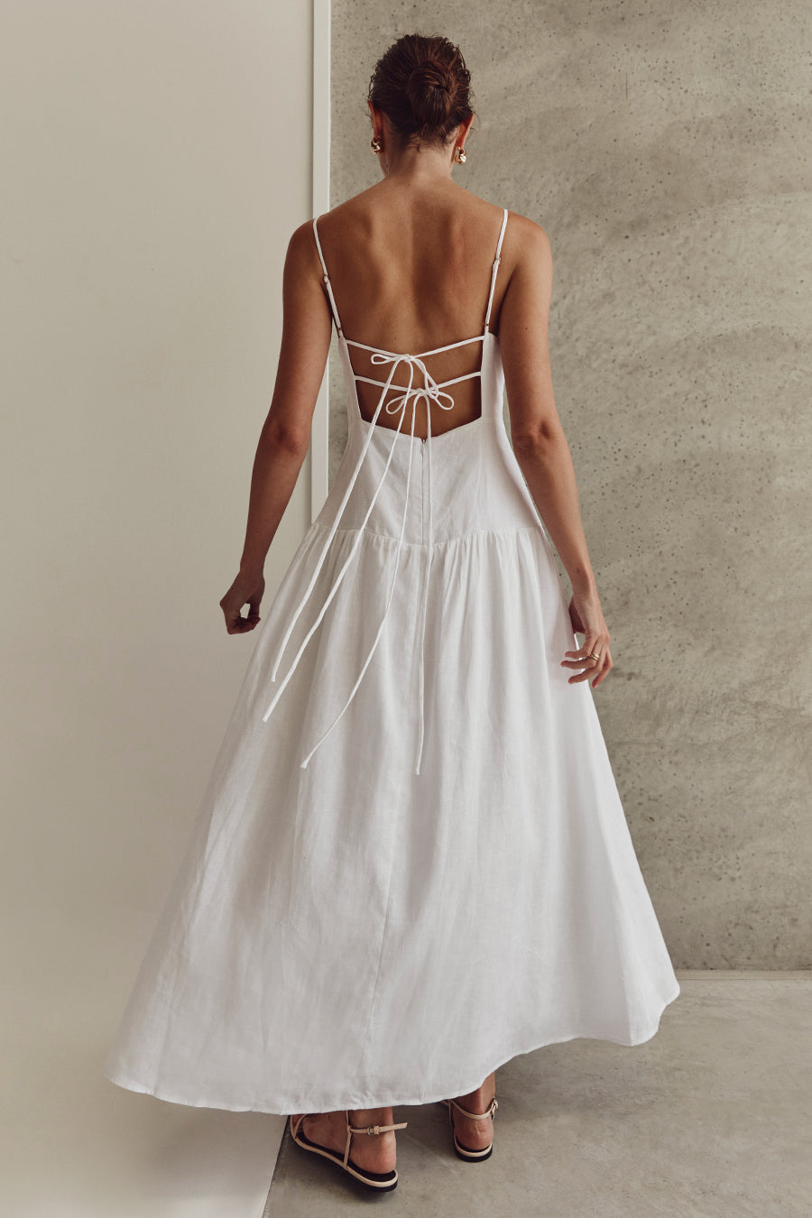 KAY WHITE LINEN MIDI DRESS