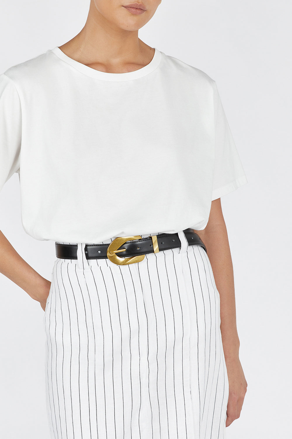 MARCEL WHITE PINSTRIPE MIDI SKIRT
