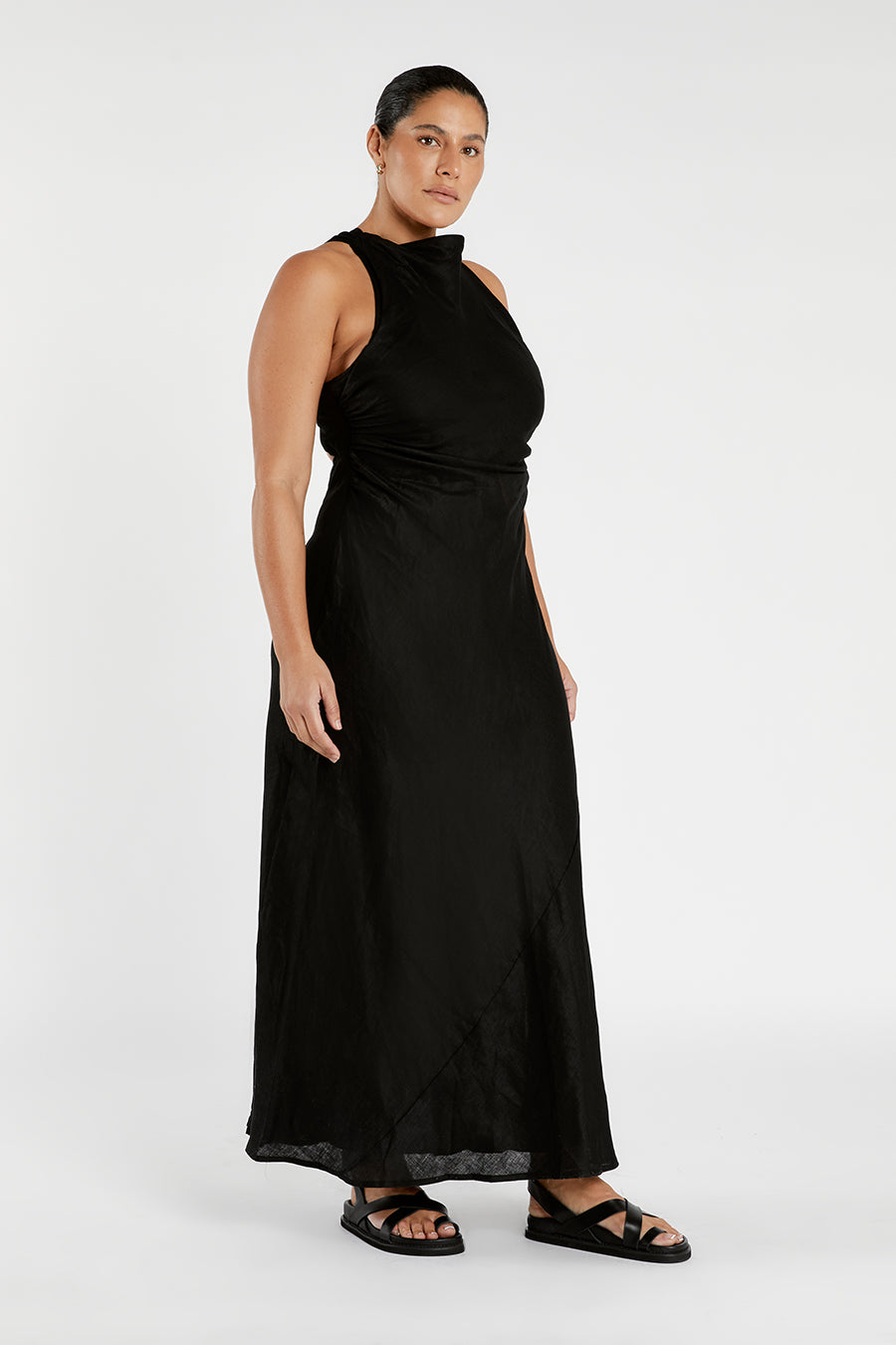 ROSE BLACK LINEN MAXI DRESS