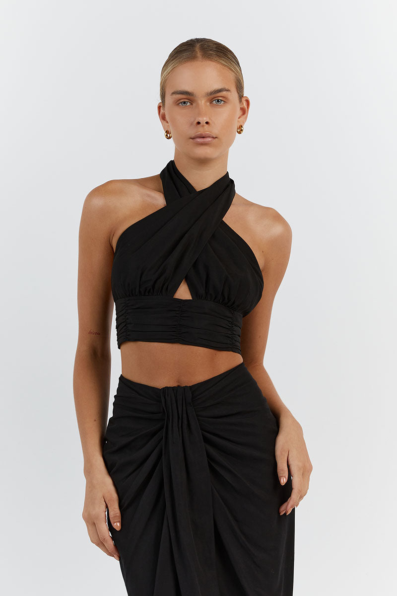 AMELIA BLACK WRAP CROP TOP
