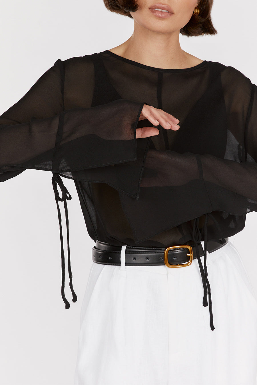 MARI BLACK SHEER LONG SLEEVE TOP