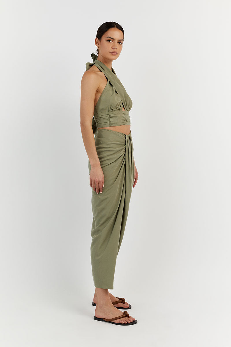 AMELIA SAGE WRAP CROP TOP