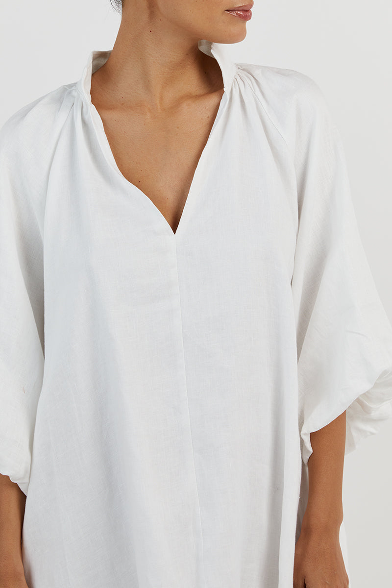 MATHER WHITE LINEN SMOCK DRESS