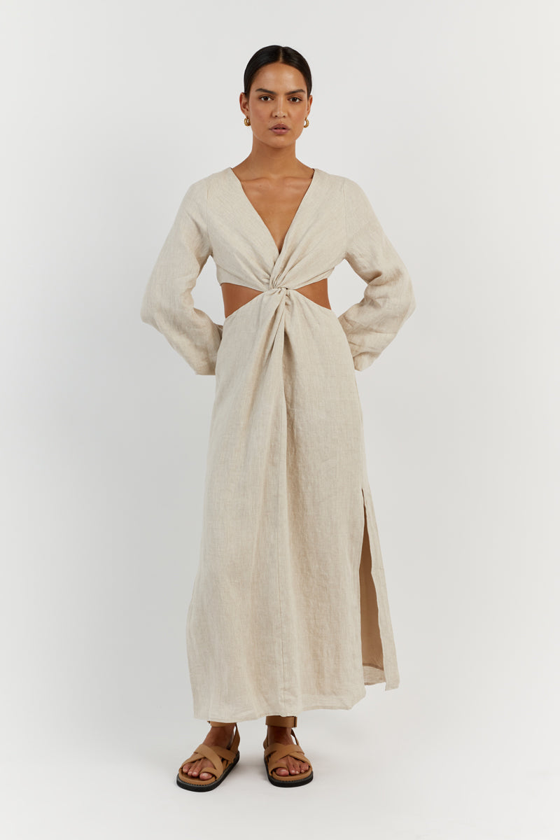 TINA WHITE LINEN MIDI DRESS