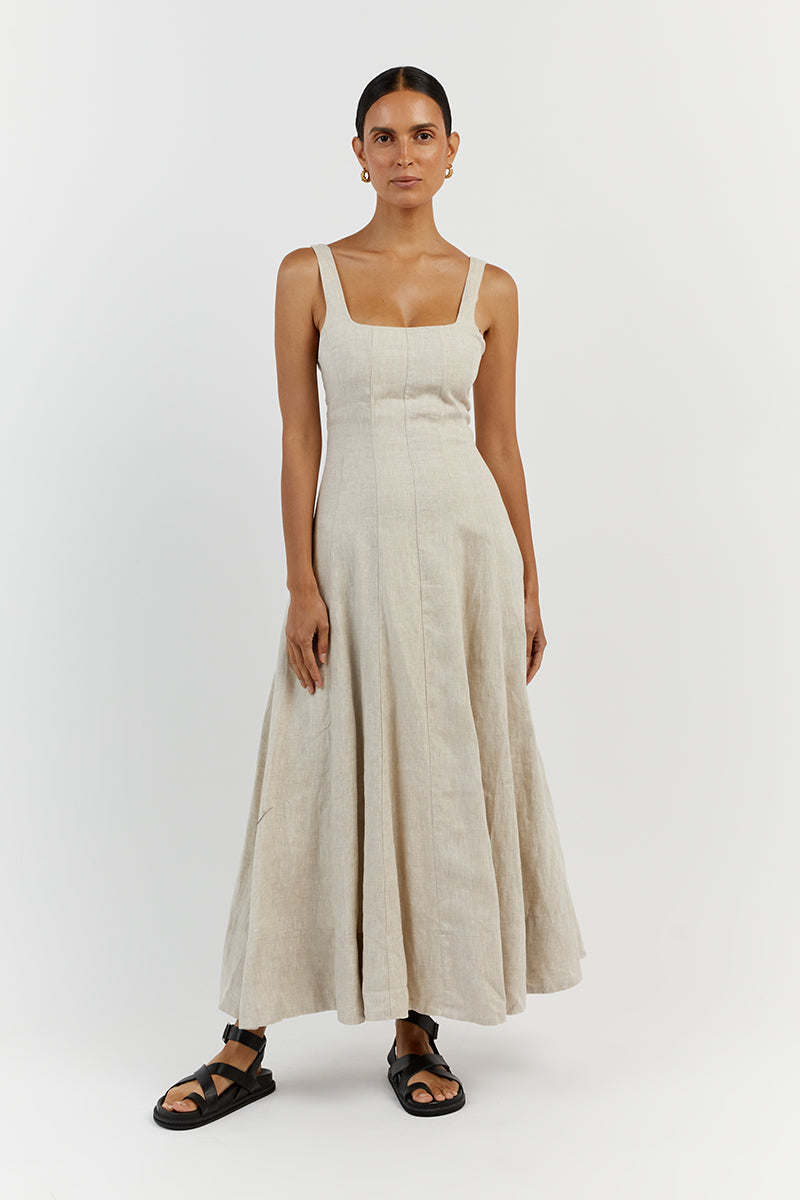 MILAHN NATURAL LINEN MIDI DRESS