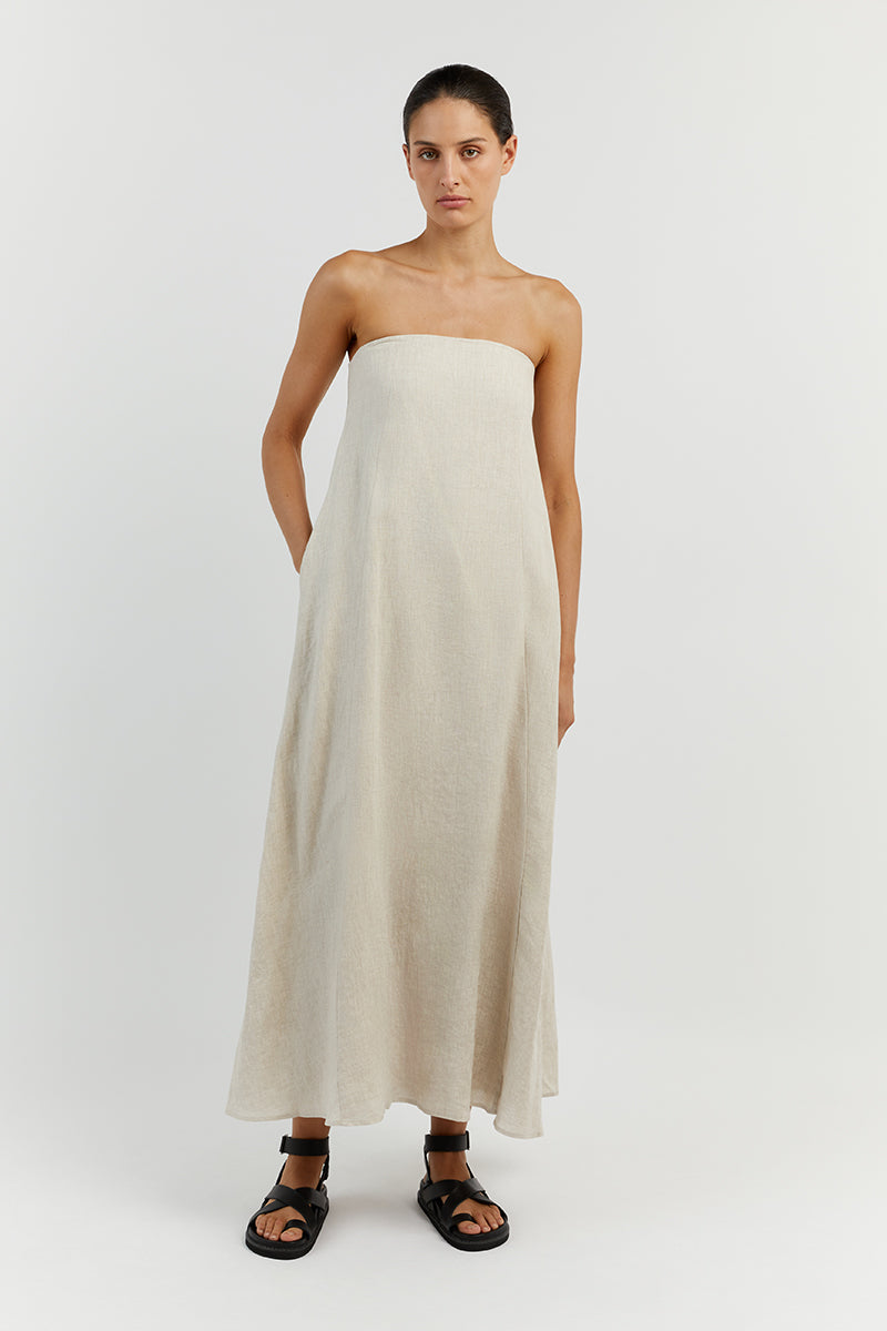 KARNEY NATURAL LINEN STRAPLESS DRESS