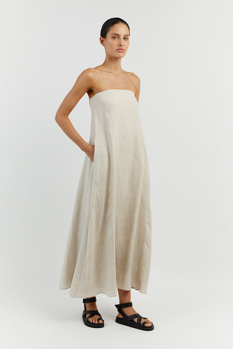 KARNEY NATURAL LINEN STRAPLESS DRESS