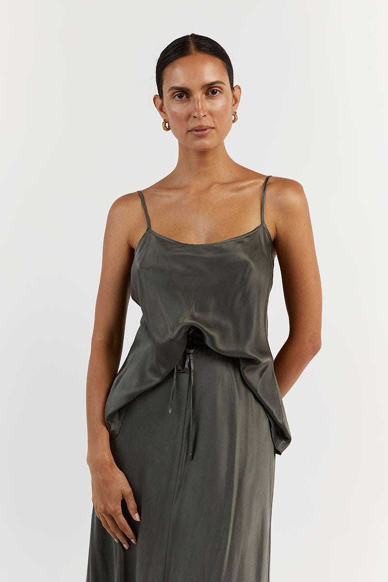 LAYLA DARK OLIVE SILK CAMI