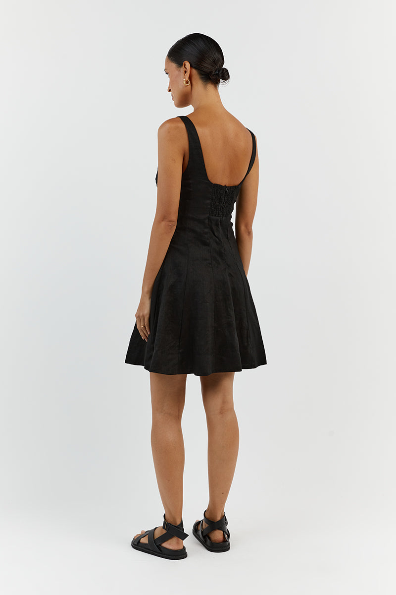 MILAHN BLACK LINEN MINI DRESS