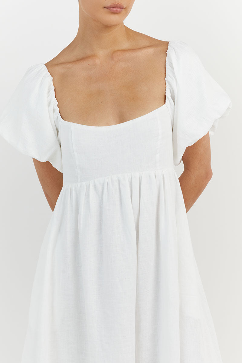 MONTY WHITE LINEN MIDI DRESS