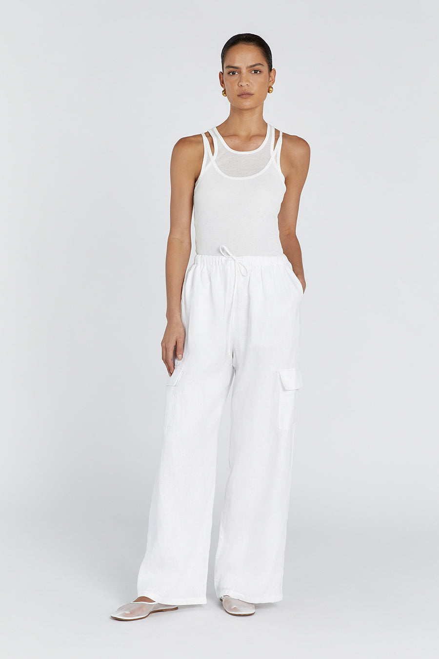 INGRID WHITE LINEN CARGO PANT