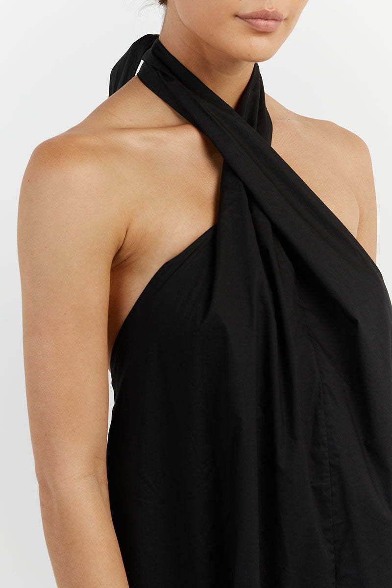 OLIVIA BLACK COTTON MIDI DRESS