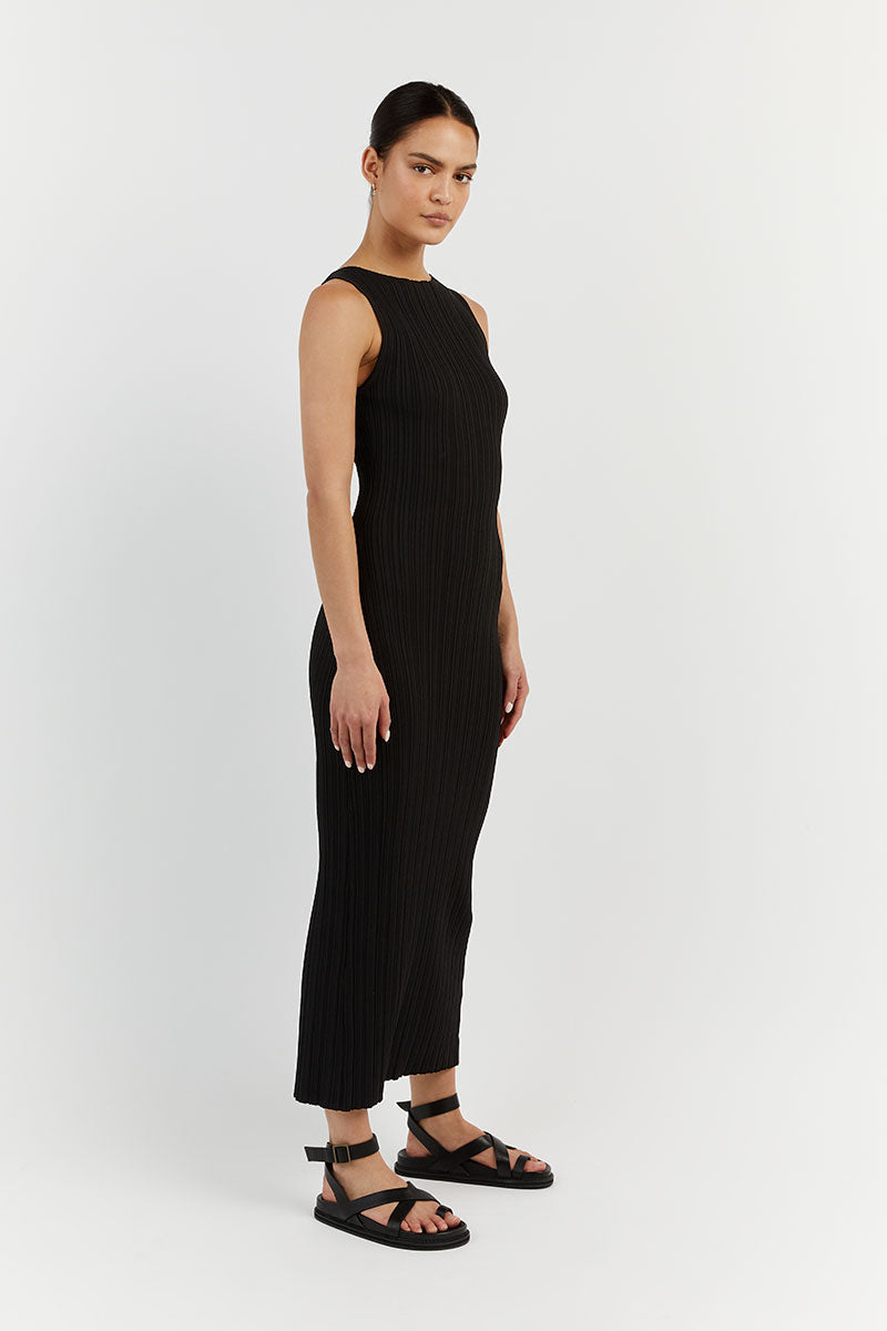 SIENNA BLACK KNIT MIDI DRESS