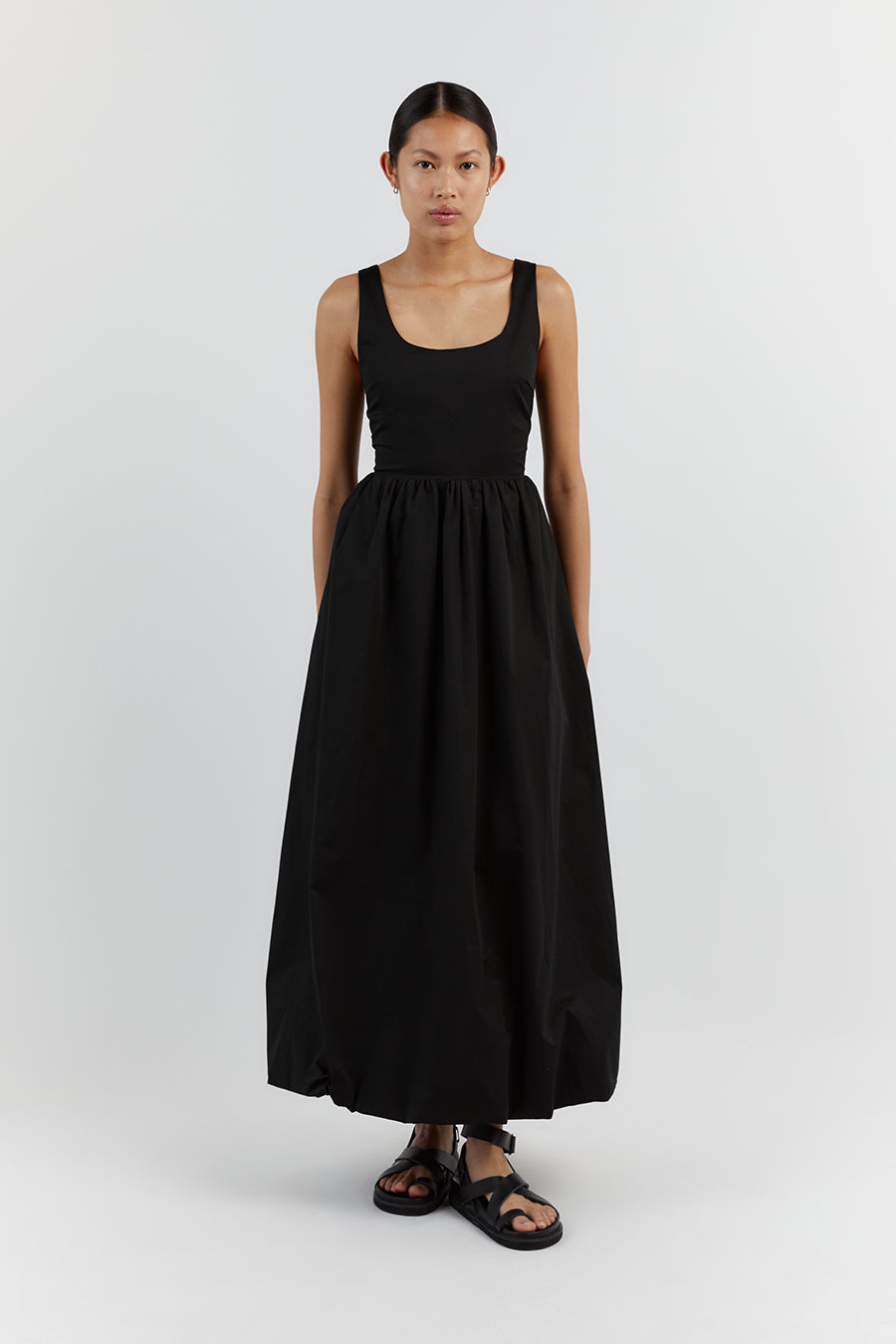 MORGAN BLACK COTTON MIDI DRESS