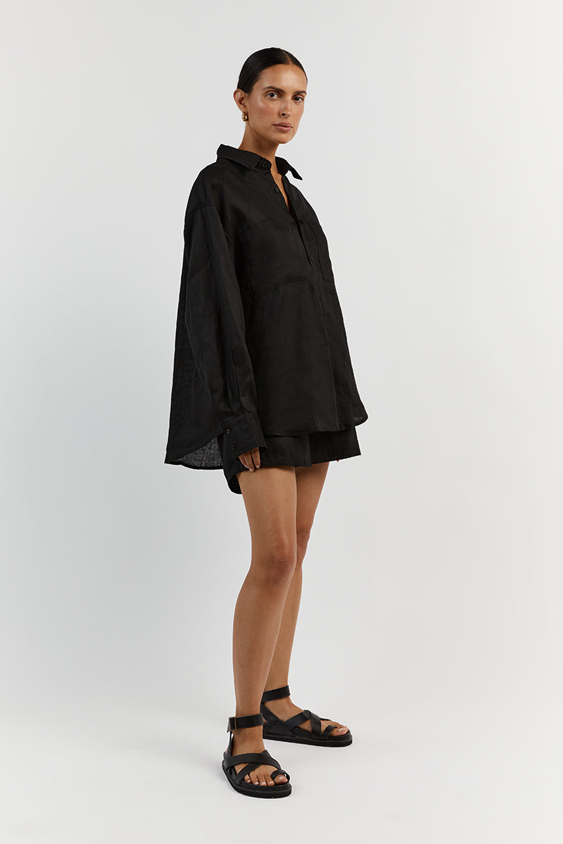 HAZEL BLACK LINEN JOGGER SHORT