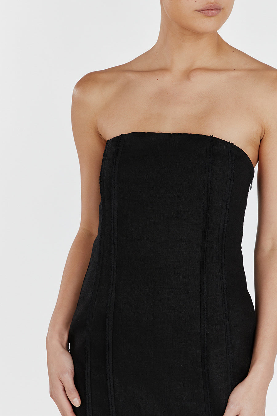 DULCE BLACK LINEN MINI DRESS