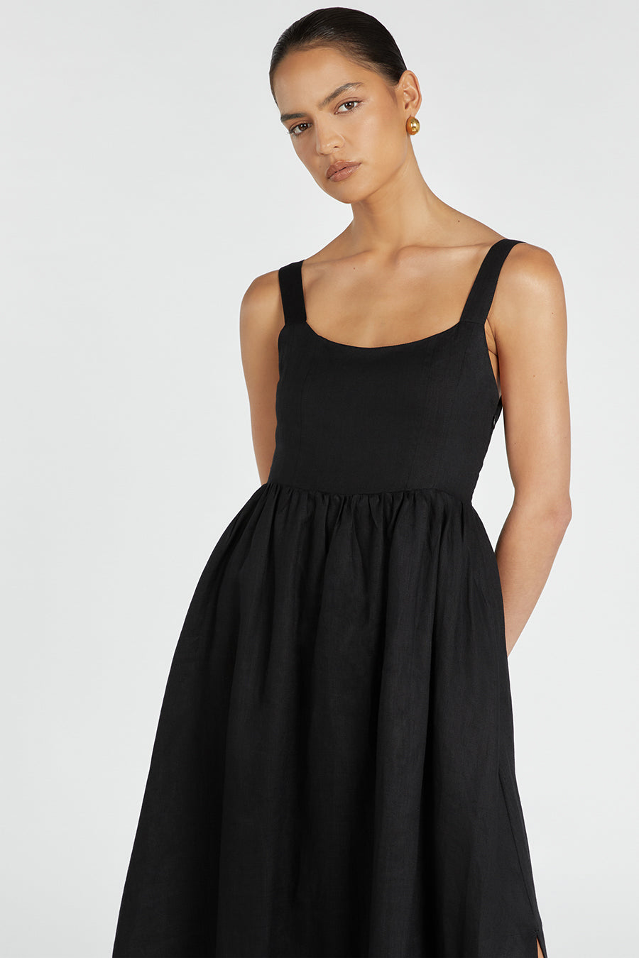 SPENCER BLACK LINEN MIDI DRESS