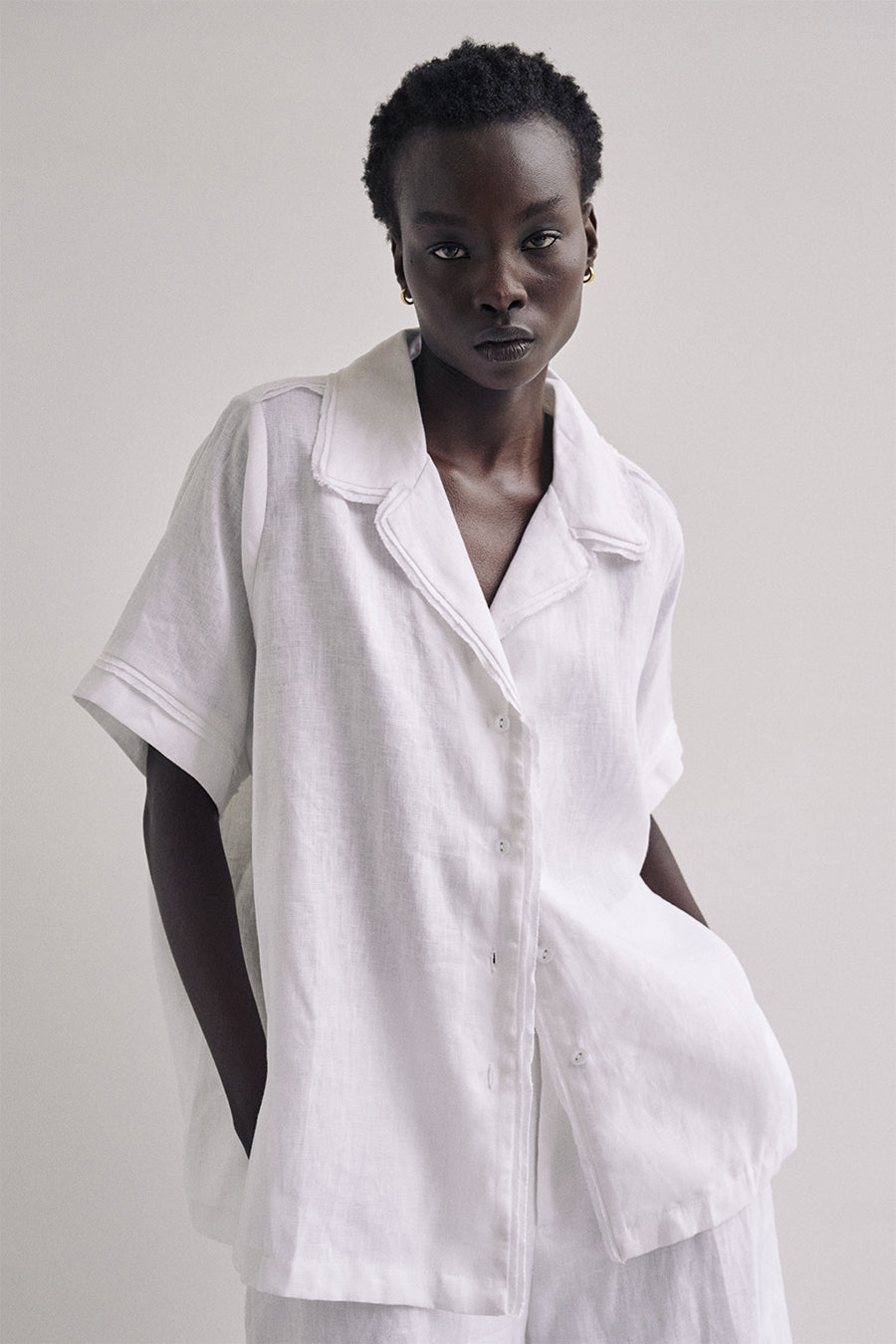 DULCE WHITE LINEN FRINGE SHIRT