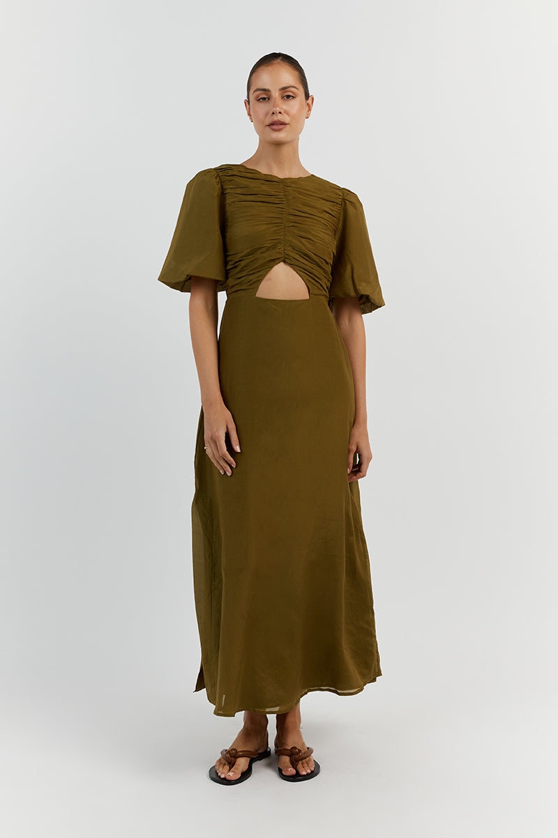 FRANKIE OLIVE CUT OUT MIDI DRESS