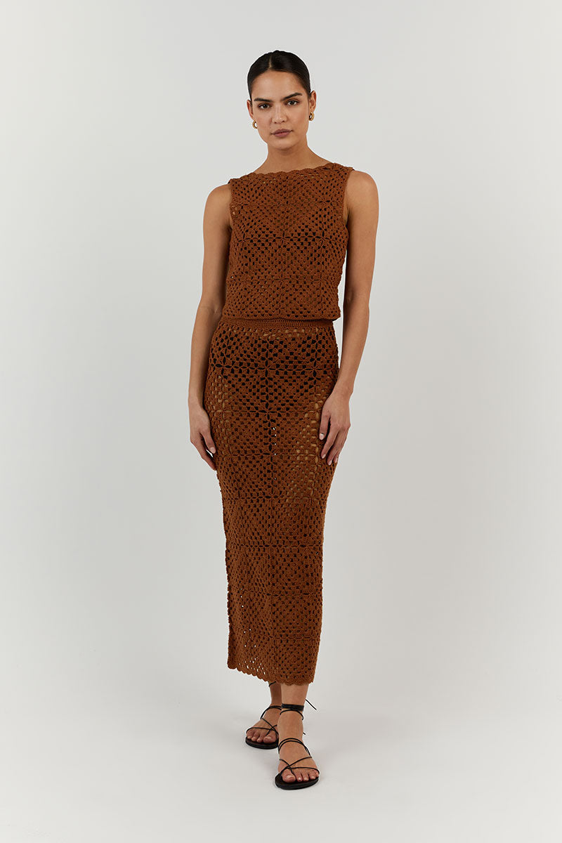 CLOVER TAN CROCHET MIDI SKIRT