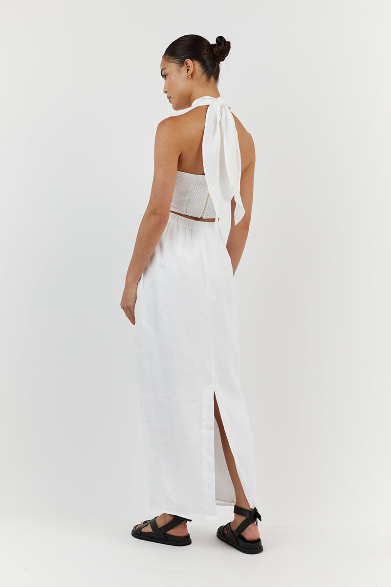 GINA WHITE LINEN HALTER CROP TOP