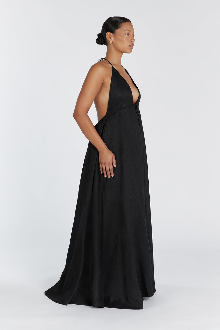 SICILY BLACK LINEN MAXI DRESS
