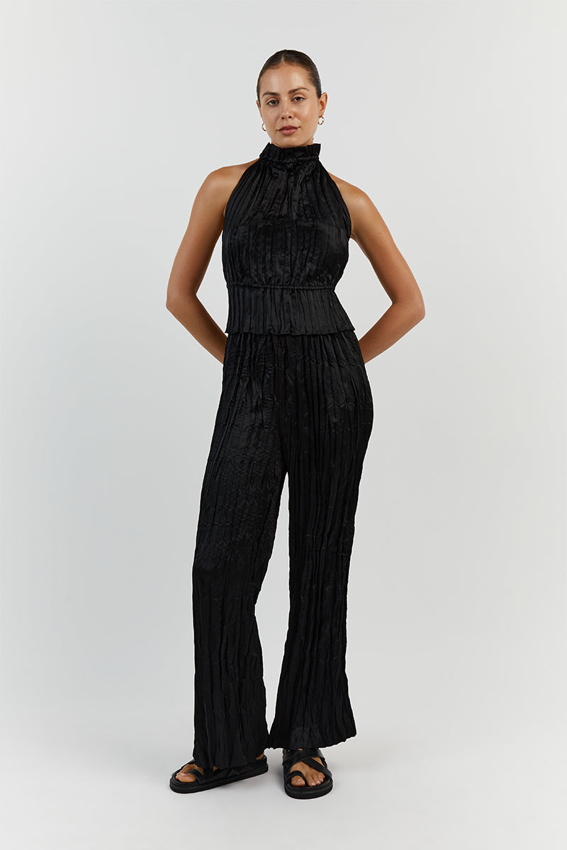 CORI BLACK WIDE LEG CRINKLE PANT