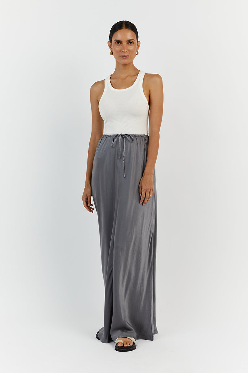 LAYLA CHARCOAL SILK MIDI SKIRT