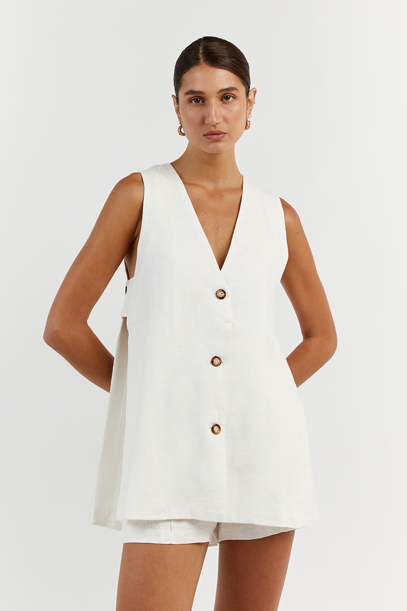 LOGAN OFF WHITE LINEN LONGLINE TOP