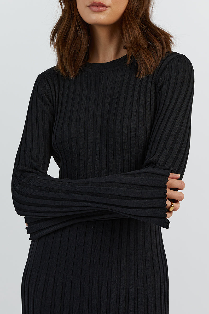 ADA BLACK LONG SLEEVE MIDI DRESS